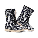 Navy And White Wolf Print Winter Boots