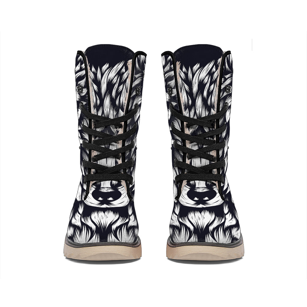 Navy And White Wolf Print Winter Boots
