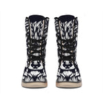 Navy And White Wolf Print Winter Boots
