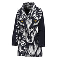Navy And White Wolf Print Women's Bathrobe