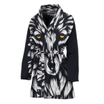 Navy And White Wolf Print Women's Bathrobe