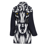 Navy And White Wolf Print Women's Bathrobe