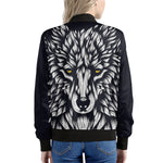 Navy And White Wolf Print Women's Bomber Jacket