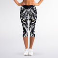 Navy And White Wolf Print Women's Capri Leggings