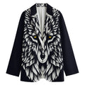 Navy And White Wolf Print Women's Cotton Blazer