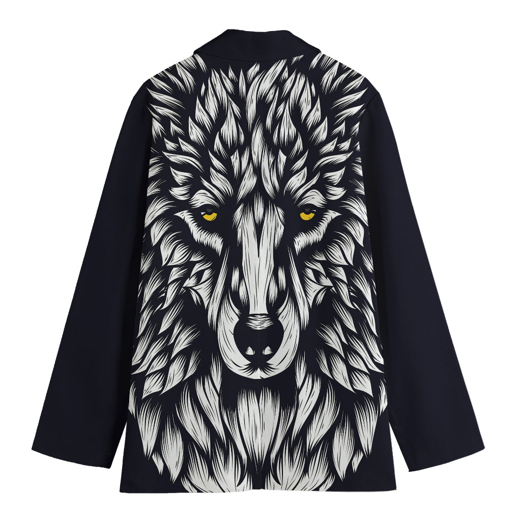 Navy And White Wolf Print Women's Cotton Blazer