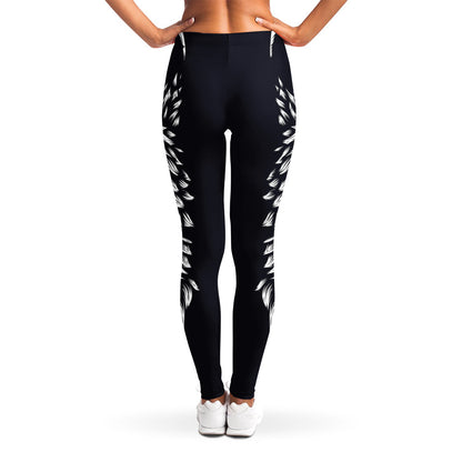 Navy And White Wolf Print Women's Leggings