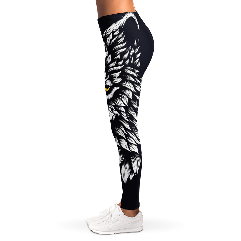 Navy And White Wolf Print Women's Leggings