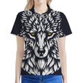 Navy And White Wolf Print Women's Polo Shirt
