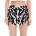 Navy And White Wolf Print Women's Split Running Shorts