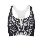 Navy And White Wolf Print Women's Sports Bra