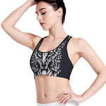 Navy And White Wolf Print Women's Sports Bra