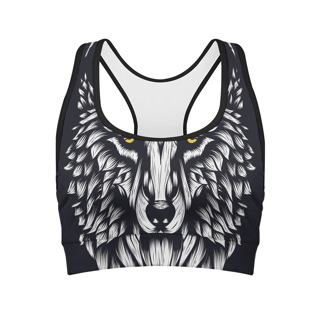 Navy And White Wolf Print Women's Sports Bra