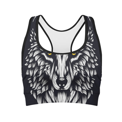 Navy And White Wolf Print Women's Sports Bra