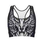 Navy And White Wolf Print Women's Sports Bra