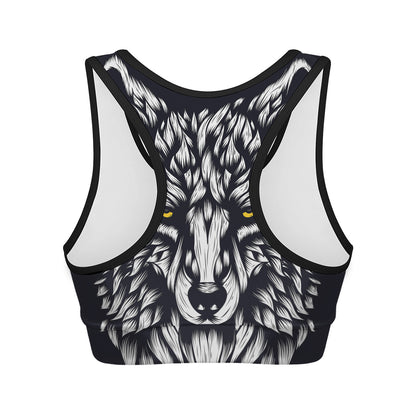 Navy And White Wolf Print Women's Sports Bra