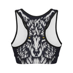 Navy And White Wolf Print Women's Sports Bra