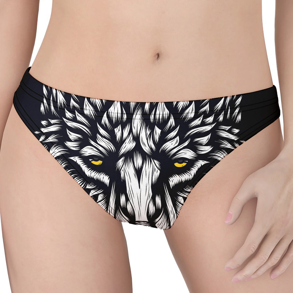 Navy And White Wolf Print Women's Thong