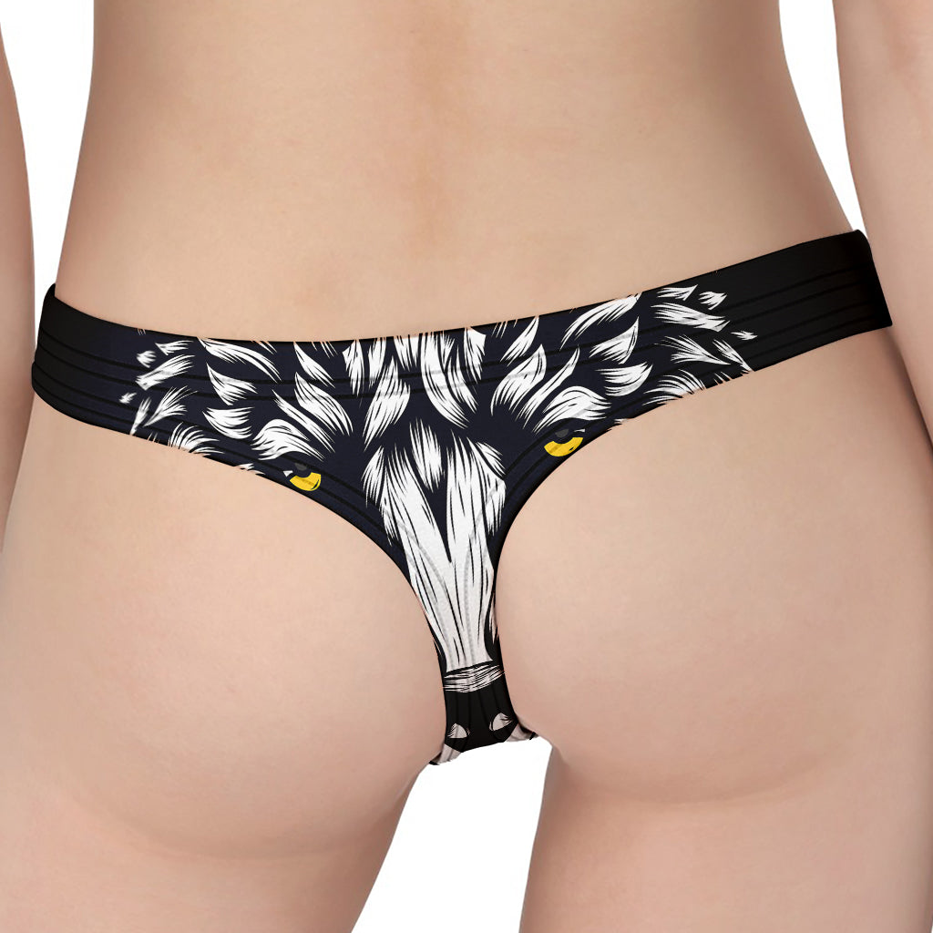 Navy And White Wolf Print Women's Thong