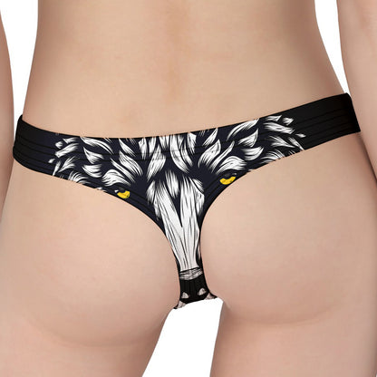 Navy And White Wolf Print Women's Thong