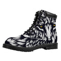 Navy And White Wolf Print Padded Collar Lace Up Boots