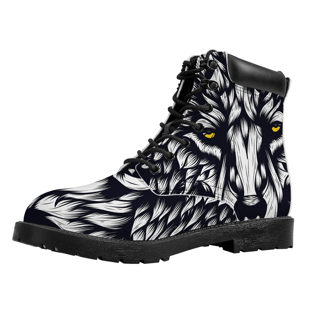 Navy And White Wolf Print Work Boots