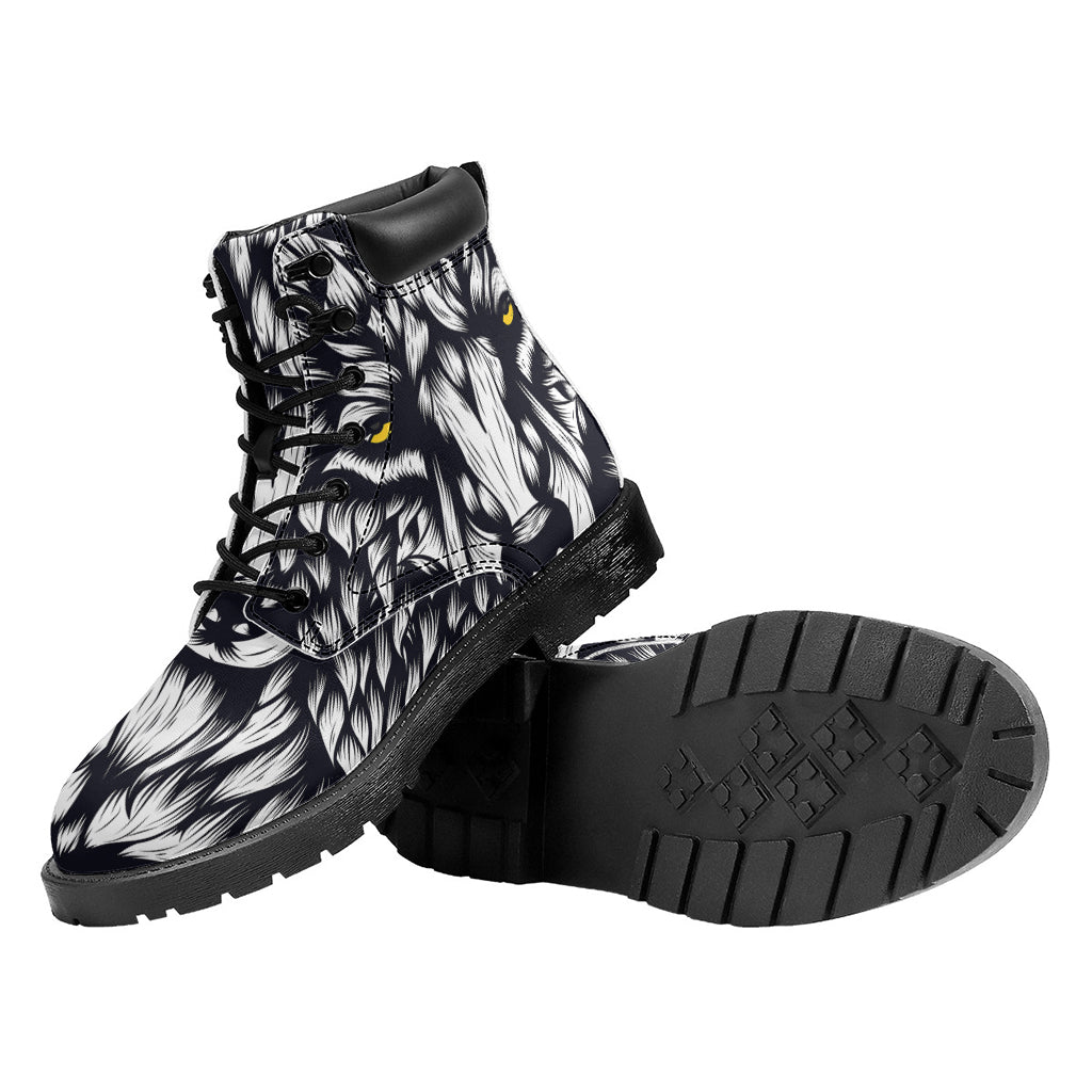 Navy And White Wolf Print Work Boots