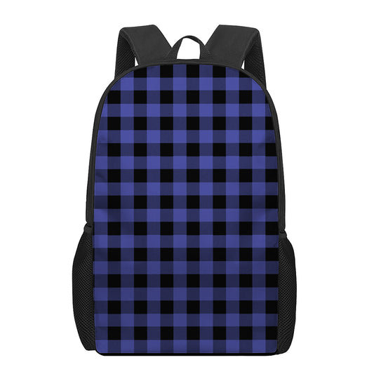 Navy Blue And Black Buffalo Check Print 17 Inch Backpack
