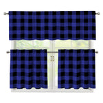 Navy Blue And Black Buffalo Check Print 3 Piece Kitchen Curtains