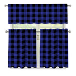 Navy Blue And Black Buffalo Check Print 3 Piece Kitchen Curtains