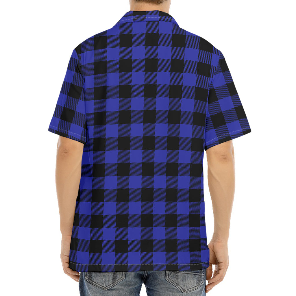 Navy Blue And Black Buffalo Check Print Aloha Shirt