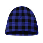 Navy Blue And Black Buffalo Check Print Beanie