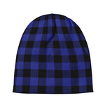 Navy Blue And Black Buffalo Check Print Beanie