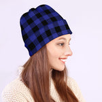 Navy Blue And Black Buffalo Check Print Beanie