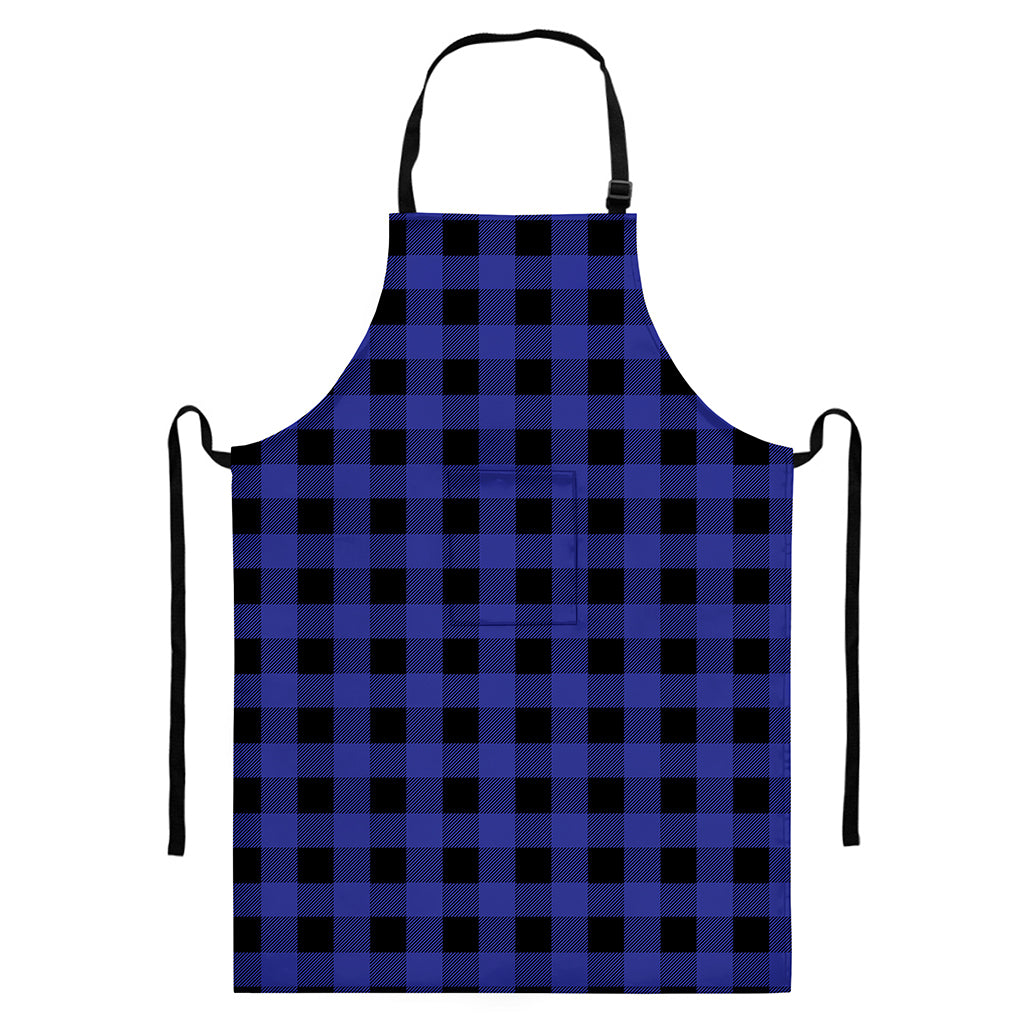 Navy Blue And Black Buffalo Check Print Bib Apron With Pocket
