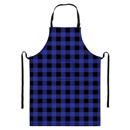 Navy Blue And Black Buffalo Check Print Bib Apron With Pocket