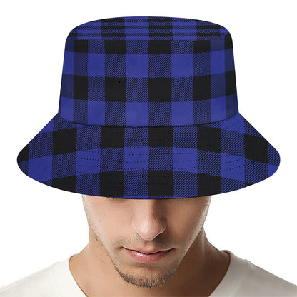 Navy Blue And Black Buffalo Check Print Bucket Hat