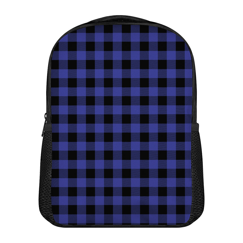 Navy Blue And Black Buffalo Check Print Casual Backpack