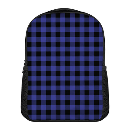 Navy Blue And Black Buffalo Check Print Casual Backpack