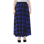 Navy Blue And Black Buffalo Check Print Chiffon Maxi Skirt