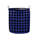 Navy Blue And Black Buffalo Check Print Collapsible Laundry Basket