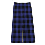 Navy Blue And Black Buffalo Check Print Cotton Front Slit Maxi Skirt