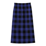 Navy Blue And Black Buffalo Check Print Cotton Front Slit Maxi Skirt