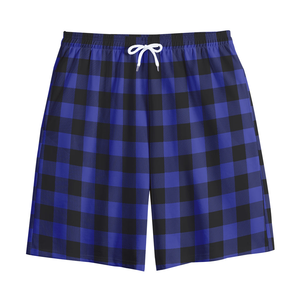 Navy Blue And Black Buffalo Check Print Cotton Shorts