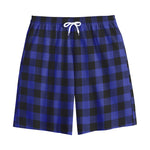 Navy Blue And Black Buffalo Check Print Cotton Shorts
