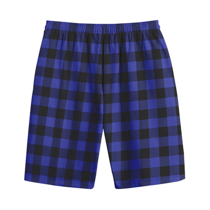 Navy Blue And Black Buffalo Check Print Cotton Shorts