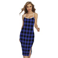 Navy Blue And Black Buffalo Check Print Cross Back Cami Dress