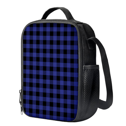 Navy Blue And Black Buffalo Check Print Crossbody Lunch Bag