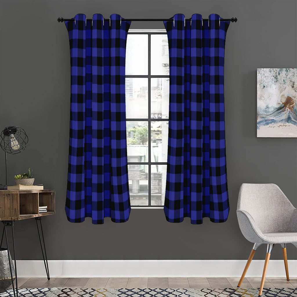 Navy Blue And Black Buffalo Check Print Curtain