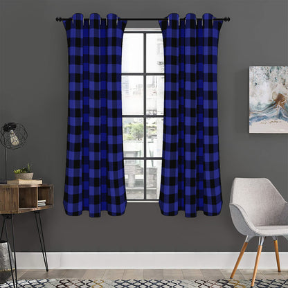 Navy Blue And Black Buffalo Check Print Curtain